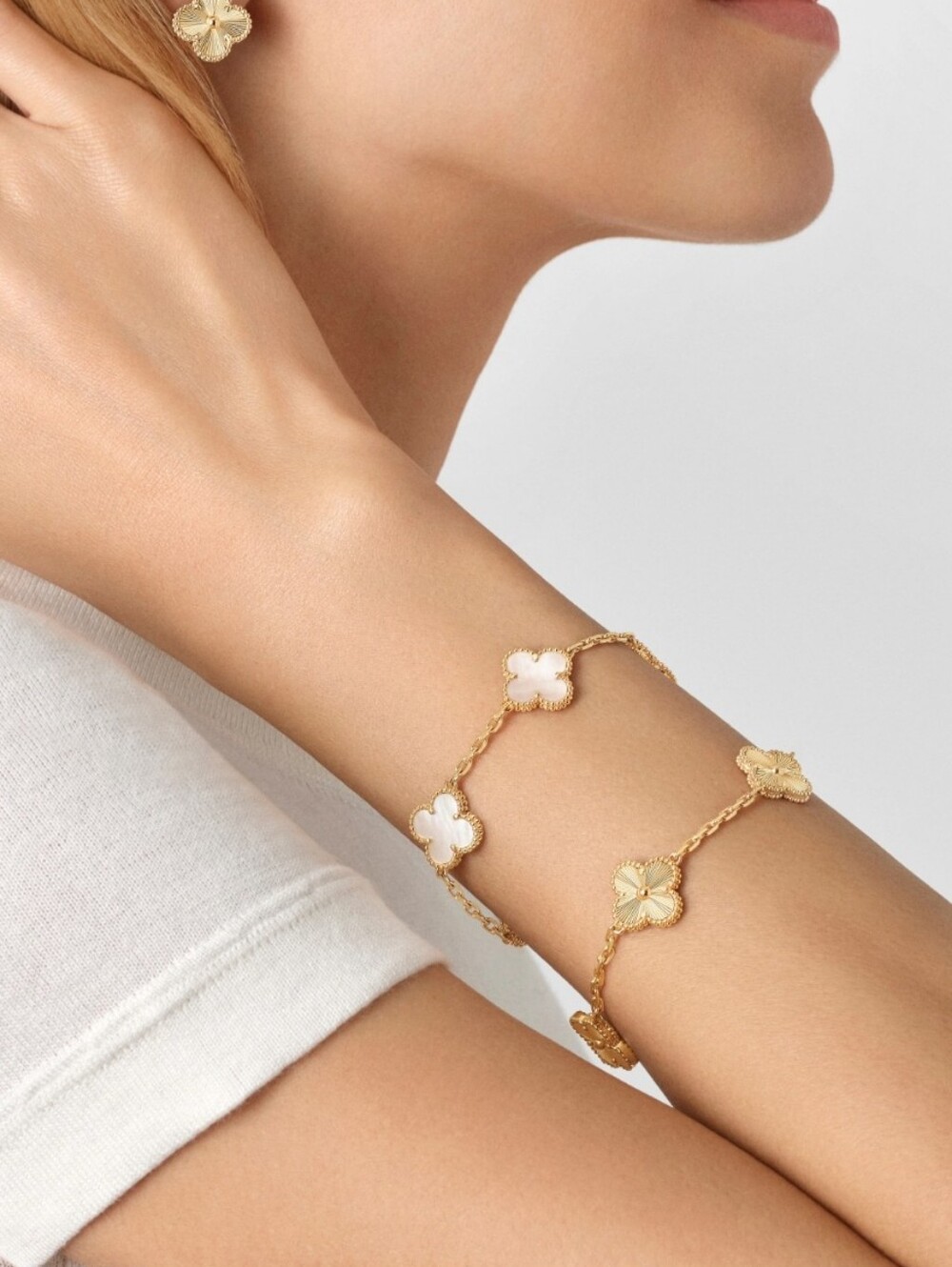 Gold Clover Link Bracelet with White Mother-of-Pearl Accents